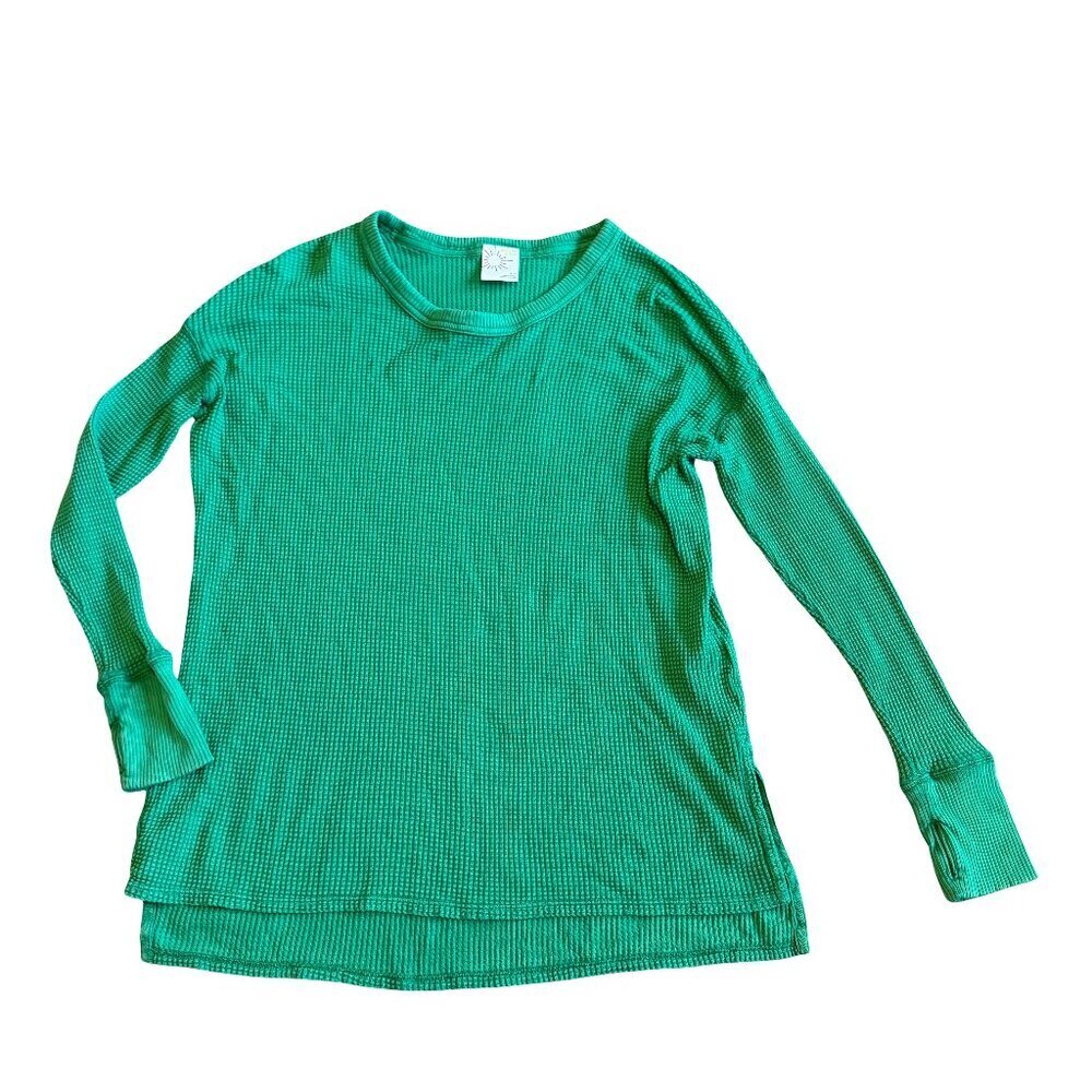 Offline by Aerie Pullover Green Crew Neck Sweater Ribbed Waffle Stretch Sz Small